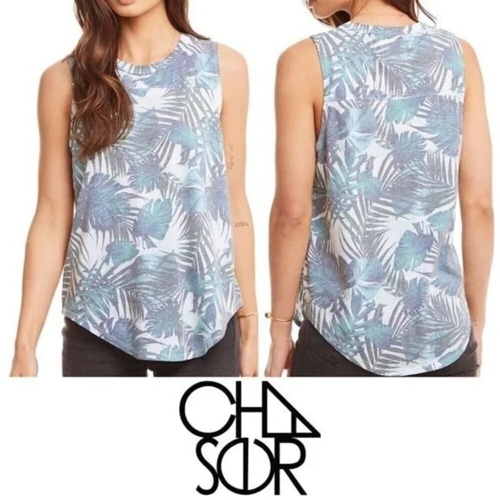 Chaser Palm Tree Print Shirttail Tank Top
